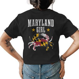 Maryland Girl Blue Crab Vintage Maryland Flag Pride Women's T-shirt Back Print | Mazezy