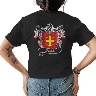 Perez Coat Of Arms Surname Last Name Family Crest Womens Back Print T-shirt - Seseable