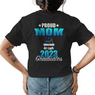 Proud Mom Of Two 2023 Graduates Twins Senior Graduation Womens Back Print T-shirt | Mazezy
