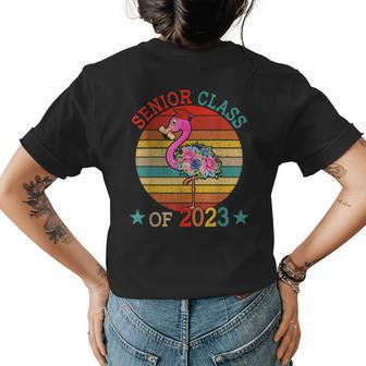 Vintage Retro Senior Class Of 2023 Funny Flamingo Graduation Womens Back Print T-shirt | Mazezy