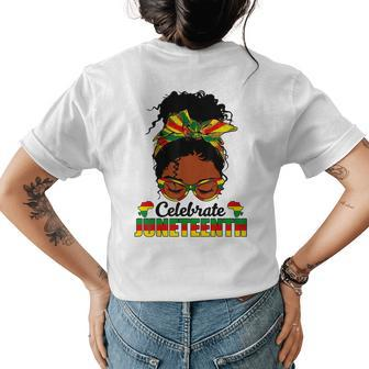 Celebrate Junenth 1865 Messy Bun Glasses Black Women Womens Back Print T-shirt | Mazezy