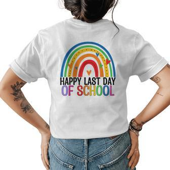 Happy Last Day Of School Rainbow Teacher Student End Of Year Women's Crewneck Short Sleeve Back Print T-shirt - Thegiftio UK