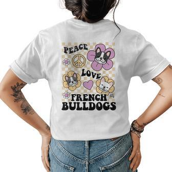 Peace Love French Bulldogs Daisy Checkered French Bulldog Women's Crewneck Short Sleeve Back Print T-shirt - Thegiftio UK