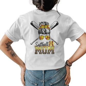 Softball Mom Messy Bun Leopard Softball Mothers Day 2023 Womens Back Print T-shirt | Mazezy