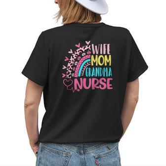 Wife Mom Grandma Nurse Mother Day Nurses Day Leopard Rainbow Women's T-shirt Back Print | Mazezy