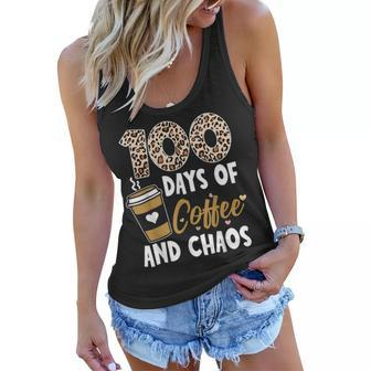 100 Days Of Coffee And Chaos 100Th Day Of School For Teacher V4 Women Flowy Tank - Thegiftio UK