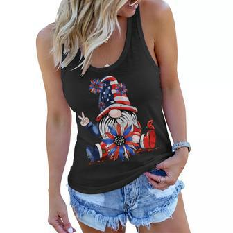 4Th Of July American Flag Patriotic Gnome With Sunflower Women Flowy Tank - Thegiftio UK