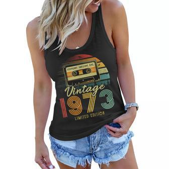 50 Year Old Gifts Vintage 1973 Cassette Tape 50Th Birthday Women Flowy Tank - Seseable