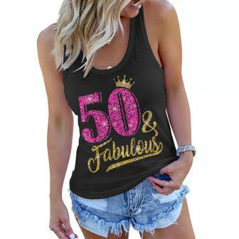 50 Years Old Gift 50 & Fabulous 50Th Birthday Pink Crown Women Flowy Tank | Mazezy