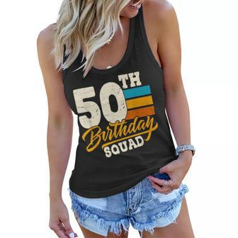 50Th Birthday For Squad Group- 50 Yrs Old Bday Vintage Retro Women Flowy Tank - Seseable