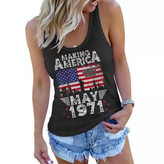 50Th Birthday Gift May 1971 American Flag 50 Years Old Women Flowy Tank | Mazezy