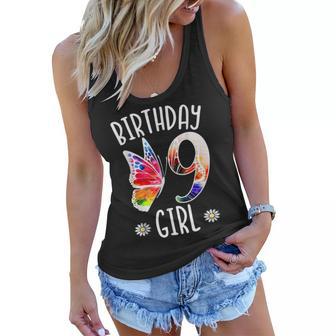 9Th Birthday Girl Butterflies 9 Years Old Girls Butterfly Women Flowy Tank | Mazezy