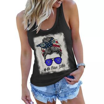 Air Force Sister Messy Bun Sunglasses Military 4Th Of July Women Flowy Tank | Mazezy