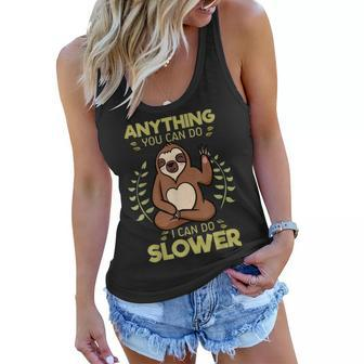 Anything You Can Do I Can Do Slower Lazy Sloth Wildlife Women Flowy Tank - Seseable