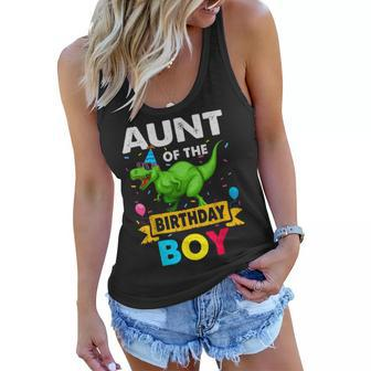 Aunt Of The Birthday Boy Dinosaur Saurus Family Matching Women Flowy Tank | Mazezy