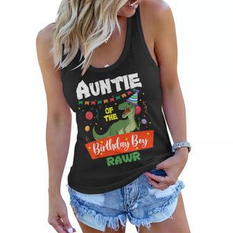 Auntie Of The Birthday Boy Dinosaur Raptor Auntie Women Flowy Tank - Seseable