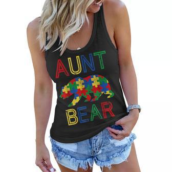 Autism Aunt Funny Bear Awareness Family Mothers Day Gifts Women Flowy Tank - Seseable