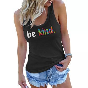 Autism Awareness Be Kind Colorful Puzzle Pieces Women Flowy Tank | Mazezy