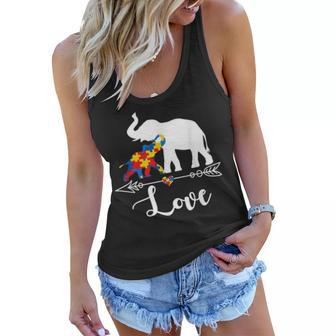 Autism Awareness Elephant Hearts Love Gifts Mom Dad Kids Women Flowy Tank - Seseable