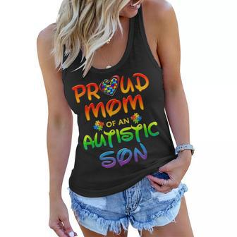 Autism Awareness Family Proud Mom Of Autistic Son Women Flowy Tank - Seseable
