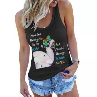 Autism Mom Change The World For You Elephant Puzzle Pieces Women Flowy Tank - Seseable