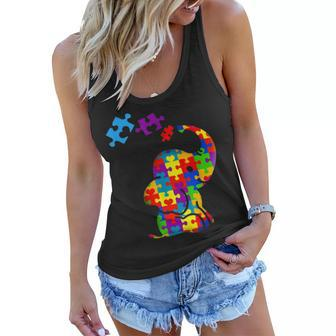 Autism Mom Elephant Puzzle Pieces Adhd Autism Supporter Women Flowy Tank - Seseable