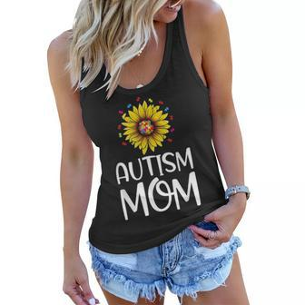 Autism Mom Gift Puzzle Piece Sunflower Autism Awareness Women Flowy Tank - Seseable