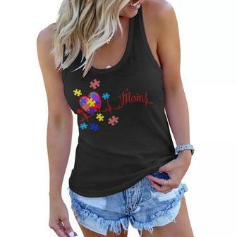 Autism Mom Puzzle Piece Heartbeat Autism Awareness Gifts Women Flowy Tank - Seseable