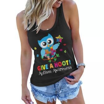 Autism Owl Give A Hoot Autism Awareness Day A Lovely Women Flowy Tank - Seseable