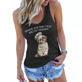 Baking And Shih Tzu Are My Therapy Gifts Mothers Day Women Flowy Tank - Seseable