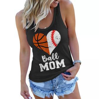 Ball Mom Heart Funny Baseball Basketball Mom Women Flowy Tank - Thegiftio UK