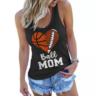 Ball Mom Heart Funny Football Basketball Mom Women Flowy Tank - Thegiftio UK