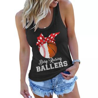 Baseball Basketball Busy Raising Ballers Tshirt Mothers Day Women Flowy Tank | Mazezy