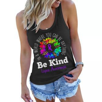 Be Kind Purple Ribbon Sunflower Lupus Awareness  Women Flowy Tank