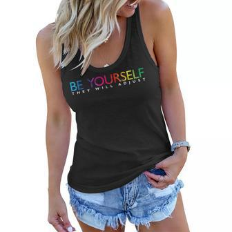 Be Yourself They Will Be Rainbow Flag Gay Pride Ally Lg Women Flowy Tank | Mazezy DE