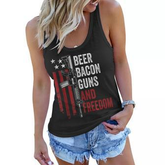 Beer Bacon Guns & Freedom - Funny Bbq Gun Usa Flag Drinking Women Flowy Tank - Seseable