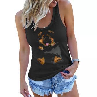 Black White German Shepherd Pocket Funny Mom Dad Kids Gifts Women Flowy Tank - Seseable