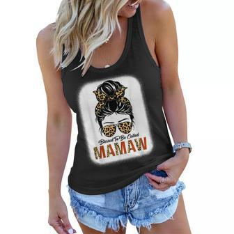 Blessed To Be Called Mamaw Leopard Messy Bun Mothers Day Women Flowy Tank - Thegiftio UK