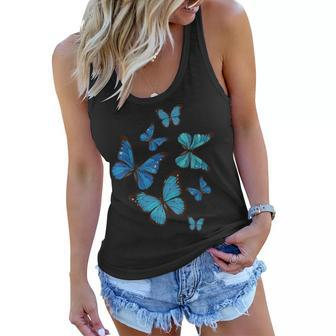 Blue Morpho Butterfly Swarm Lepidoptera Lover Entomologist Women Flowy Tank | Mazezy
