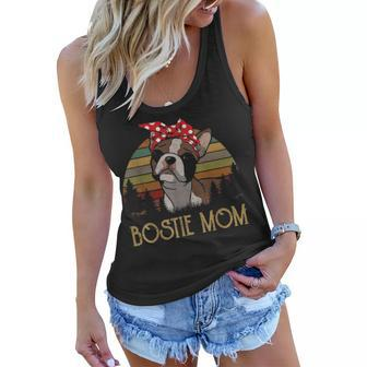 Brown Bostie Mom Boston Terrier Mama Vintage Gifts For Women Women Flowy Tank - Seseable