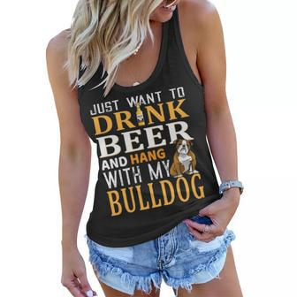 Bulldog Dad Dog Dad & Beer Lover Fathers Day Gift Women Flowy Tank - Seseable