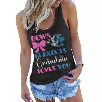 Burnouts Or Bows Grandma Gender Reveal Baby Announcement Women Flowy Tank | Mazezy