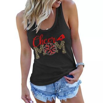 Cheer Mom Biggest Fan Leopard Print Black And Red Pom Pom Women Flowy Tank | Mazezy