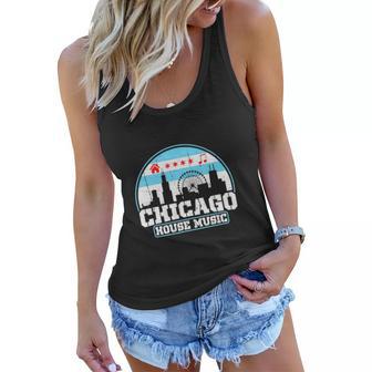 Chicago House Music Vintage Skyline Dj Gift Women Flowy Tank - Thegiftio UK