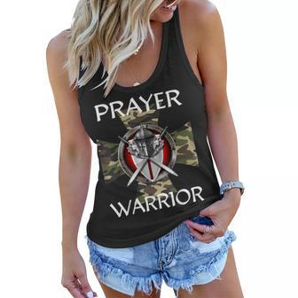 Christian Prayer Warrior Green Camo Cross Religious Messages Women Flowy Tank | Mazezy