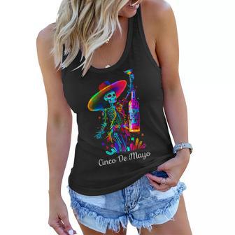 Cinco De Mayo Skeleton Colorful Sugar Skull Tequila Graphic Women Flowy Tank - Thegiftio UK