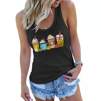 Coffee Latte Summer Fruit Juice Retro Beach Vacation Summer Women Flowy Tank | Mazezy