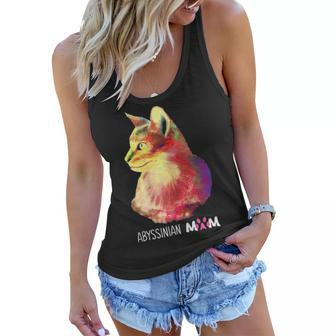 Colorful Abyssinian Cat Mom For Kitten Lover Mothers Day Women Flowy Tank - Seseable