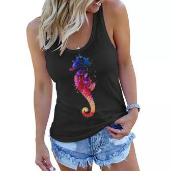 Colorful Sea Horse Lover Dad Mom Funny Kidding Women Flowy Tank - Seseable