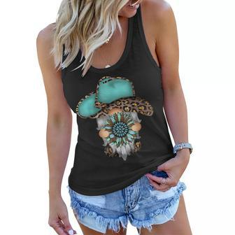 Cute Cowboy Gnome With Sunflower Leopard Gifts For Mom Women Women Flowy Tank | Mazezy